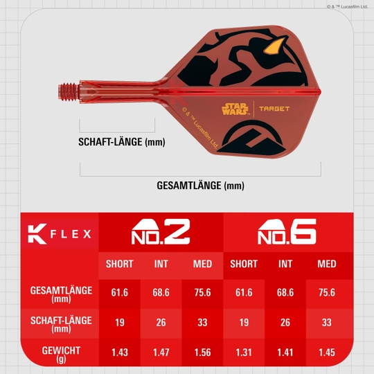 Target Star Wars K-Flex Darth Maul No2 Standard Flights Das Bild zeigt die Target Star Wars K-Flex Darth Maul No6 Flights. Die Dartflights sind im Stil von Darth Maul aus Star Wars gestaltet.