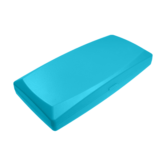 ABS Box Die Abbildung zeigt eine rechteckige, himmelblaue Kunststoffbox. Sie hat eine glatte Oberfläche und ist geschlossen.