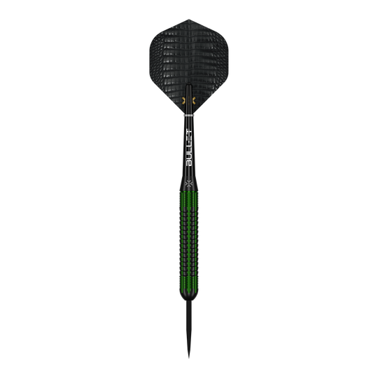 Šipky Bullet Gator Brass Steel - 22g Das Bild zeigt die Bullet Gator Brass Steeldarts - 22g. Es handelt sich um Steeldarts mit einem Gewicht von 22 Gramm.