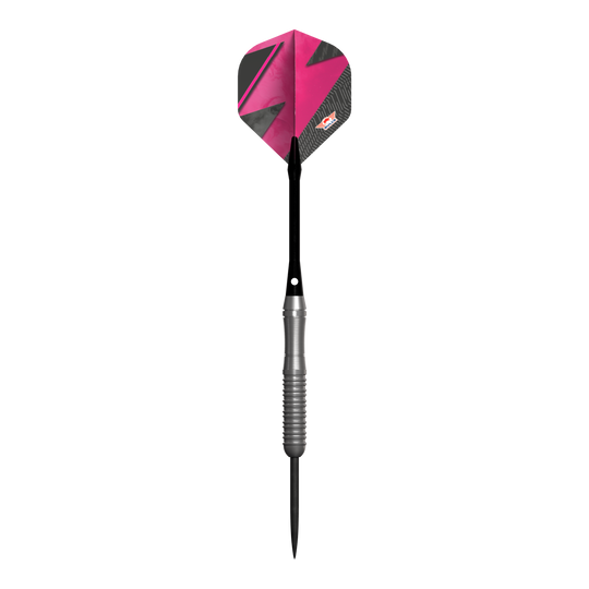Ocelové šipky Bulls NL Lightning Pink Der Bulls NL Lightning Pink Steeldart hat eine auffällige pink-schwarze Flight. Der Schaft ist silberfarben und geriffelt für besseren Halt.