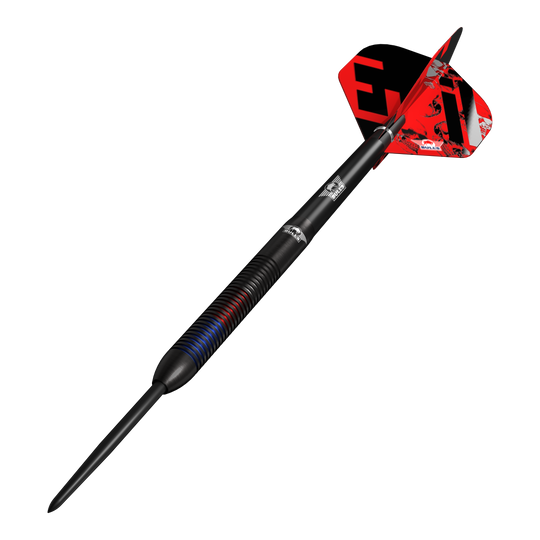 Zu sehen sind die Bulls NL Karel Sedlacek E2 Steeldarts mit 24 Gramm. Das Produkt wird aus einer anderen Perspektive dargestellt.