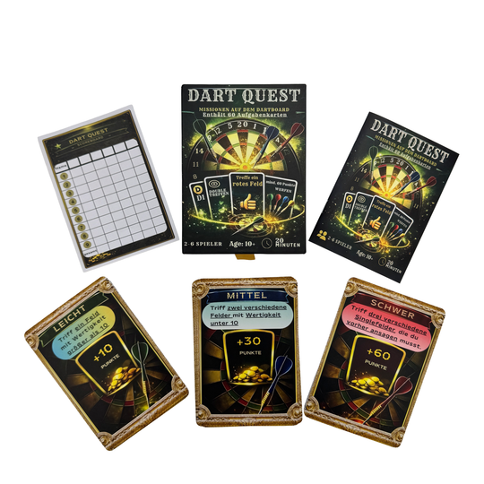 Karetní hra Dart Quest Auf diesem Bild sieht man das Dart Quest Kartenspiel. Es sorgt für Spaß und Abwechslung.