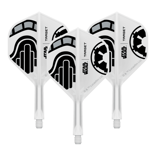 Standardní letky Target Star Wars K-Flex Stormtrooper No2 Abgebildet ist ein Set kurzer Dartflügel mit dem Namen 'Stormtrooper No2 Standard Flights Short 19mm 1Set'. Das Produkt eignet sich für Dartspieler, die besondere Designs mögen.