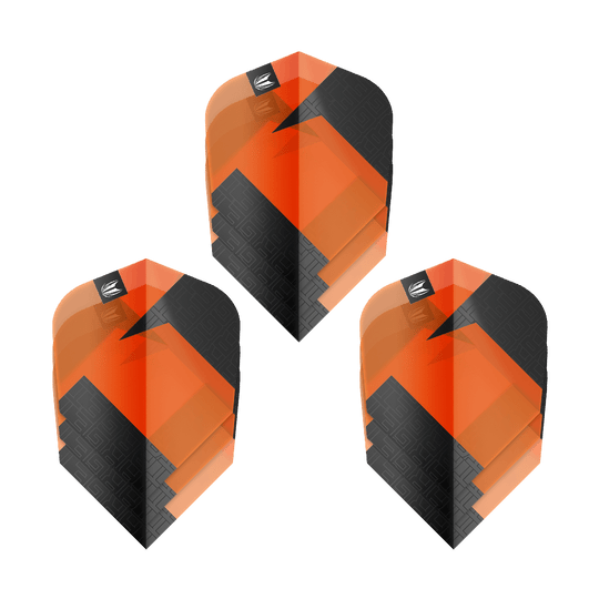 Standardní letky Target Pro Ultra TAG Orange Ten-X - 3 sady Das Bild zeigt drei Sets von Target Pro Ultra TAG Orange Ten-X Standard Flights. Die Flights sind orange und schwarz gestaltet und haben ein modernes, geometrisches Muster.