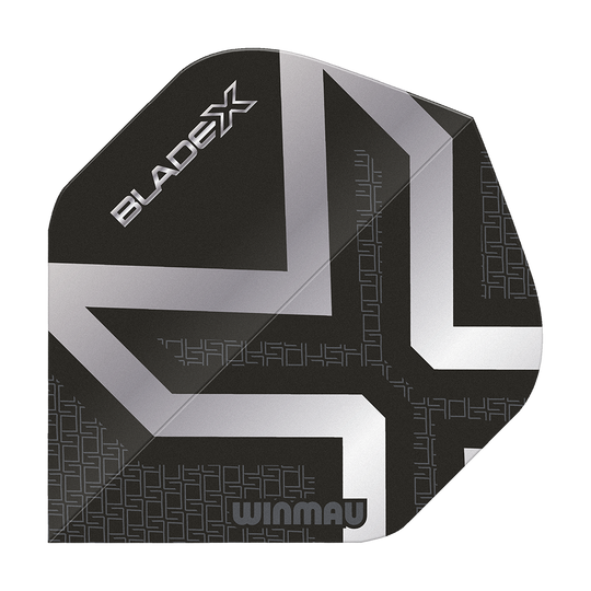 Letky Winmau Prism Delta Blade X Metallic Silver No2 Standard Dies ist ein Winmau Prism Delta Blade X Metallic Silver No2 Standard Flight. Das Bild zeigt das Produkt in silberner Farbe.