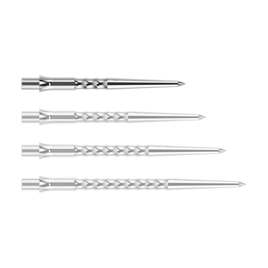 Ocelové hroty na šipky Caliburn System - Ripple - NoLip - stříbrné Abgebildet ist eine silberne Steeldartspitze des Typs Ripple NoLip mit 28mm Länge. Die Spitze liegt frontal auf einer hellen Fläche.