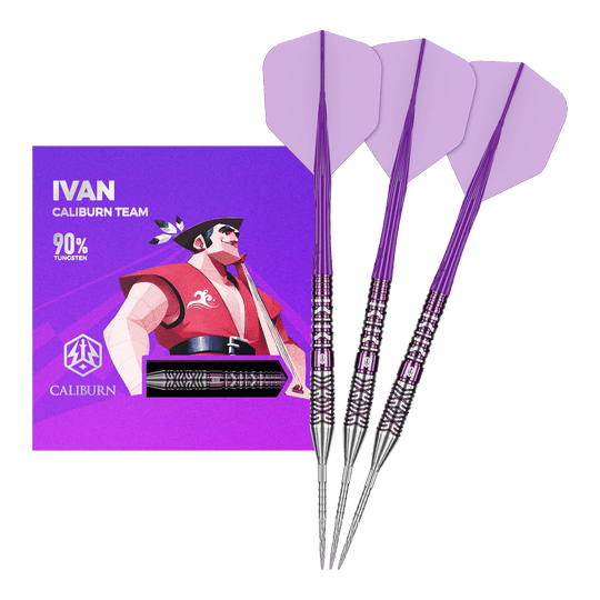 Ocelové šipky Caliburn Awakening Ivan Abgebildet ist das komplette Set der Caliburn Awakening Ivan Steeldarts. Diese Steeldarts eignen sich ideal für anspruchsvolle Dartspieler.