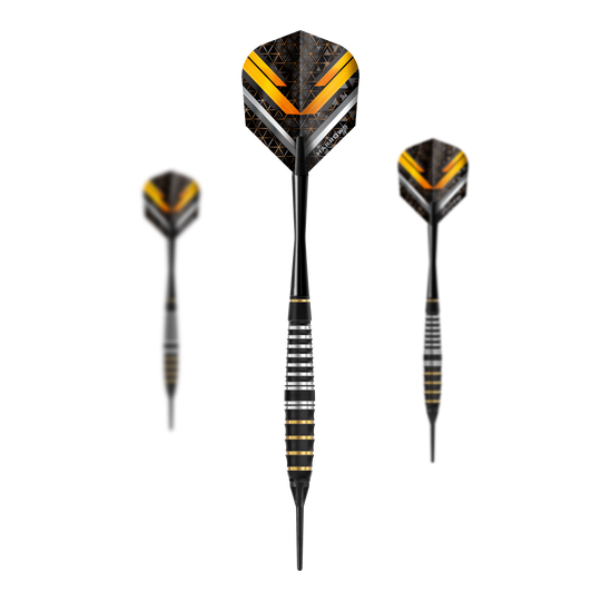 Harrows Vulcan Softdarts Das Bild zeigt ein Set Harrows Vulcan Softdarts. Die Darts sind speziell für Softdart-Spiele entwickelt.