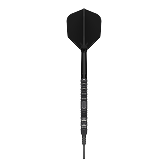 Měkké šipky Target Japan Black Marque Draco GEN2 - 20g Das Bild zeigt einen schwarzen Softdart der Marke "Target Japan Black Marque Draco GEN2" mit einem Gewicht von 20g. Der Dart hat ein elegantes, modernes Design mit metallischen Akzenten am Griff.