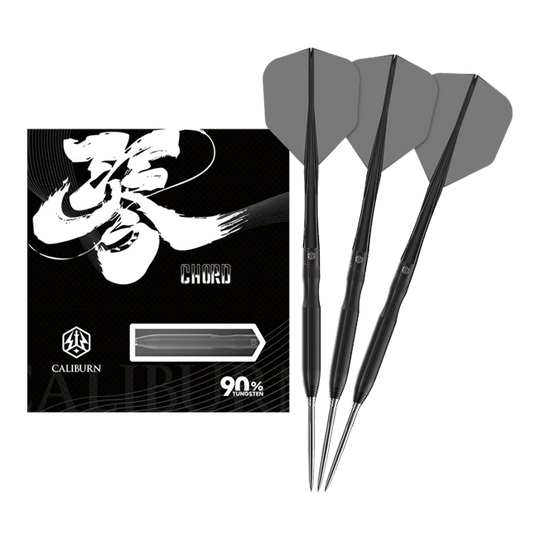 Ocelové šipky Caliburn Chord C1 - 21,5 g Dieses Bild zeigt den Caliburn Chord C1 Steeldart mit 21,5g in voller Länge. Der Pfeil ist klar und detailliert dargestellt.