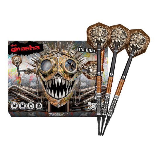 Měkké šipky Shot Gnarly Gnasha - 20g Das Foto zeigt die vollständigen Shot Gnarly Gnasha Softdarts - 20g. Diese Softdarts zeichnen sich durch ein modernes Design aus.