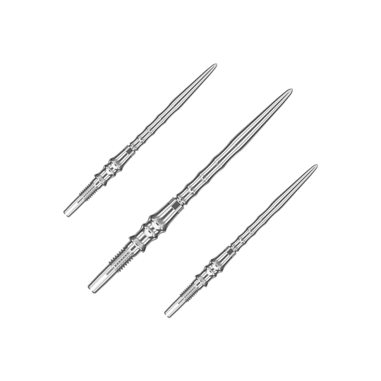Špičky na šipky Target Japan Premium Swiss Point - stříbrné Das Bild zeigt ein Set silberner SwissPoint-Dartspitzen mit 35 mm Länge. Diese Dartspitzen stammen aus der Target Japan Premium Kollektion.