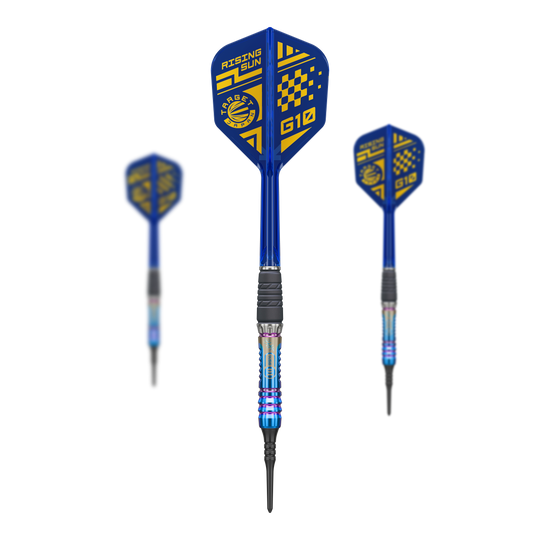 Měkké šipky Target Japan Rising Sun GEN10 - 21,5 g Auf dem Foto ist das Set Target Japan Rising Sun GEN10 Softdarts - 21,5g zu sehen. Das Set enthält mehrere hochwertige Dartpfeile.
