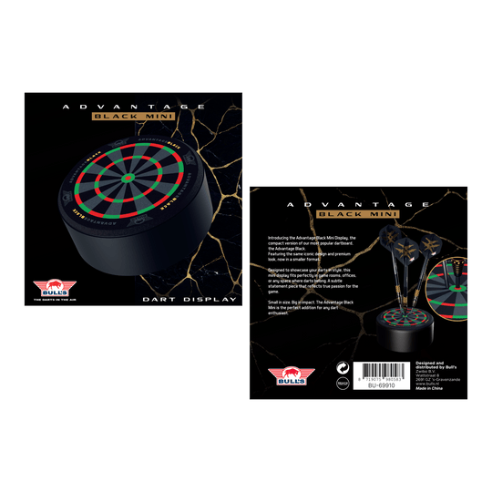 Držák na šipky Bulls NL Advantage Black Mini Dart Display Das Bild zeigt den Bulls NL Advantage Black Mini Dart Display Darthalter. Der Halter ist ideal zur Ausstellung von Mini-Darts.