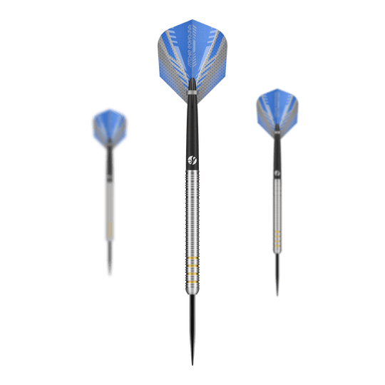 Šipky Shot Ritchie Edhouse Core Steel Das Bild zeigt die Shot Ritchie Edhouse Core Steeldarts. Es handelt sich um ein Set von hochwertigen Steeldarts für Dartspieler.