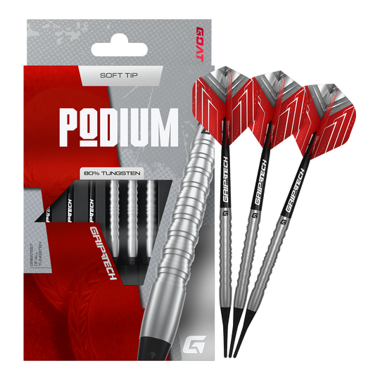 Zu sehen sind die GOAT Podium Silver Softdarts mit einem Gewicht von 18g. Die Darts sind in Silber gehalten und für den Softdartbereich konzipiert.
