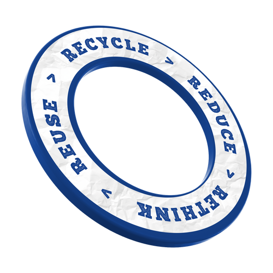 McDart Recyklace Snížení Přehodnocení Znovupoužití Obložení terče Auf dem Bild ist das Produkt DBS-RRRR3_Surround_Recyle_Reuse_Reduce_Rethink_Blau_3 zu sehen. Es dürfte ein umweltfreundlicher Artikel in blauer Farbe sein.