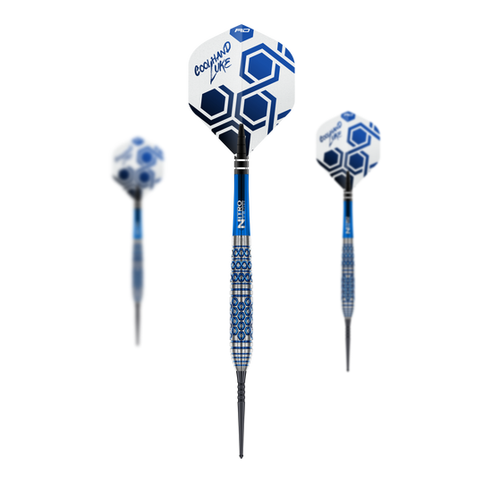 Ocelové šipky Red Dragon Luke Humphries TX5 Das Bild zeigt ein Set der Red Dragon Luke Humphries TX5 Steeldarts. Die Steeldarts sind zusammen als Set dargestellt.