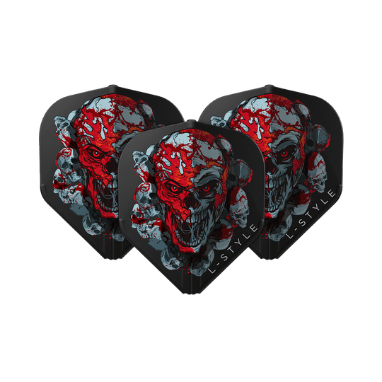 Das Bild zeigt die L-Style Ryan Searle Signature V4 Black L1EZ Flights. Diese Flights bieten ein modernes schwarzes Design für Darts.