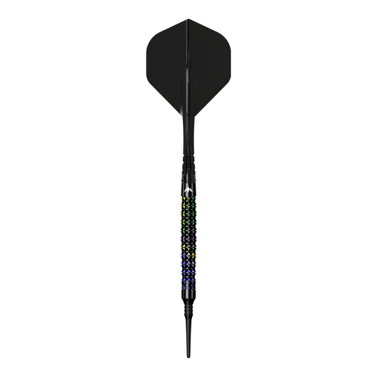 Měkké šipky Mission Black Opal - 20g Mission Black Opal Softdarts - 20g liegt auf einem weißen Hintergrund. Diese Softdarts sind für präzises Dartspiel ausgelegt.