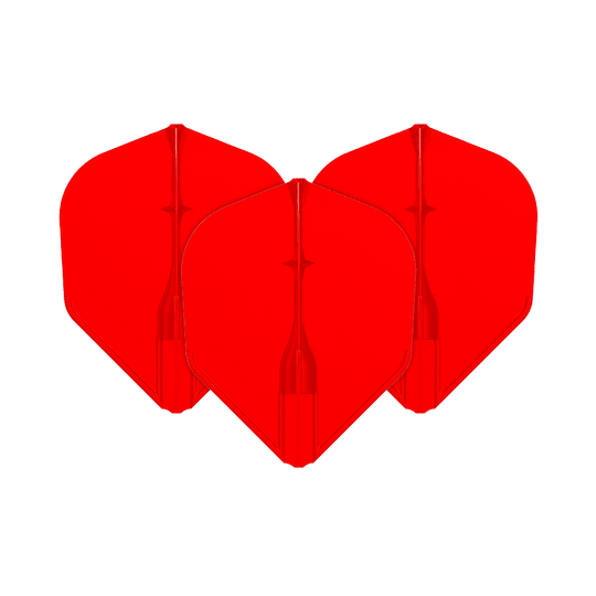 Lety L-L-Style3EZ Auf dem Bild sind drei rote Dart-Flights zu sehen. Sie sind nebeneinander angeordnet und haben eine klassische Pfeilform.
