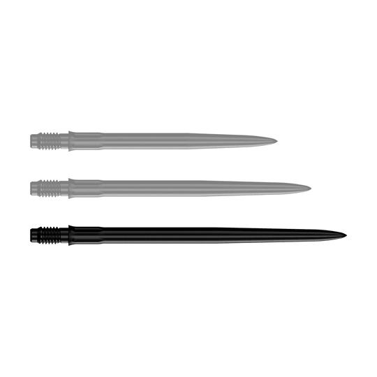 Špičky na šipky Mission R2.5 Rapid Point SM1 - černé Abgebildet ist eine einzelne schwarze Dartspitze mit einer Länge von 40mm. Es handelt sich um Mission R25 Rapid Point SM1 Dartspitzen.