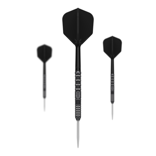 Ocelové šipky Target Japan Black Marque Draco GEN2 Das Bild zeigt drei schwarze Steeldarts des Modells „Target Japan Black Marque Draco GEN2“. Die Pfeile haben eine metallische Spitze und ein elegantes, gerilltes Design am Griff.