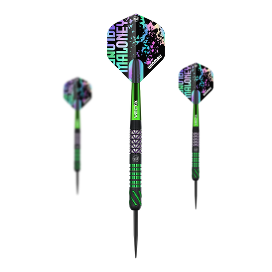 Abgebildet ist das Produkt Winmau Mike Maloney Steeldarts. Es handelt sich um ein Set Steeldarts für Dartspieler.