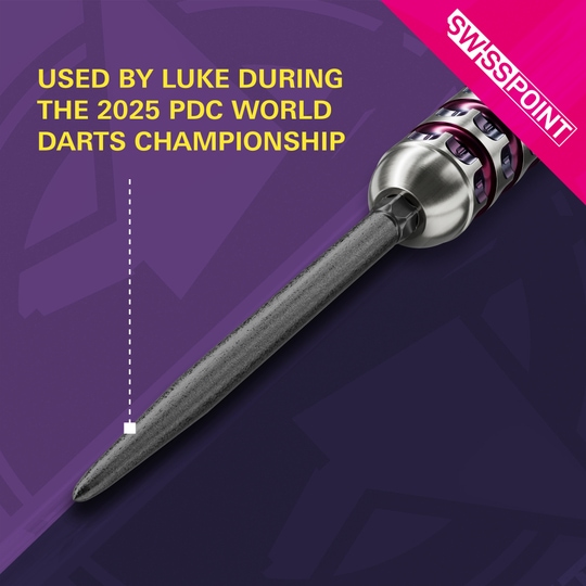 Špičky na šipky Target Swiss Point SLK - černé Das Bild zeigt die Target Swiss Point SLK Dartspitzen in Schwarz. Sie wurden von Luke während der PDC Darts-Weltmeisterschaft 2025 verwendet.