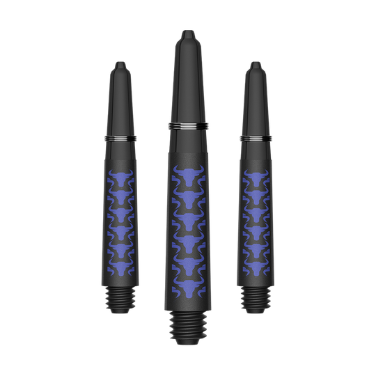 Karbonové šachty Bulls NL Capo - modré Zu sehen sind BullsNL Capo Carbon Shafts in Blau, Größe Short 34mm. Das Produkt ist ein Set aus Kohlefaser-Dartschäften.