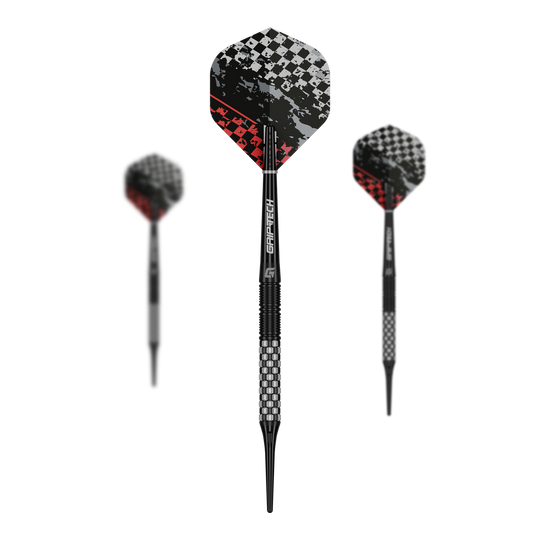 Das Bild zeigt die GOAT Finish Line Tungsten Softdarts mit einem Gewicht von 20g. Die Darts sind für das Softdartspiel konzipiert.