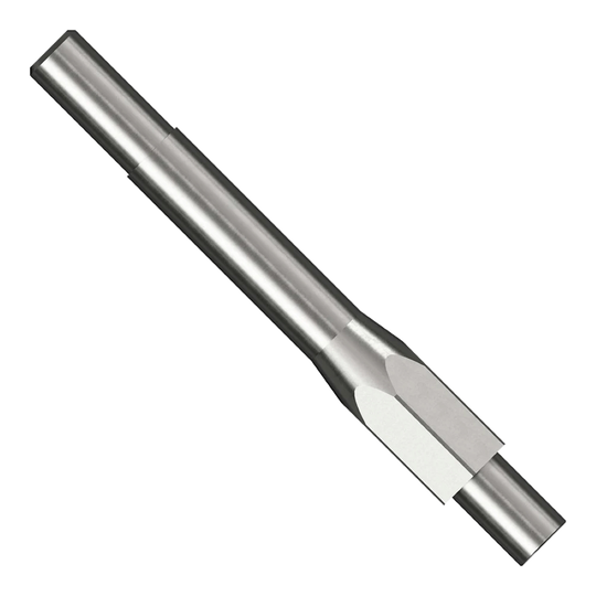 Das Bild zeigt das Produkt "Caliburn Repoint Tool". Es handelt sich um ein Metallwerkzeug mit zylindrischer Form und abgeschrägten Kanten.