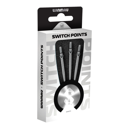 Špičky šipek Winmau Switch Point Smooth z oceli - stříbrný efekt Abgebildet sind Winmau Switch Point Smooth Steeldartspitzen in Silver Effect. Diese glatten Dartspitzen sind silbern und für Steeldarts geeignet.