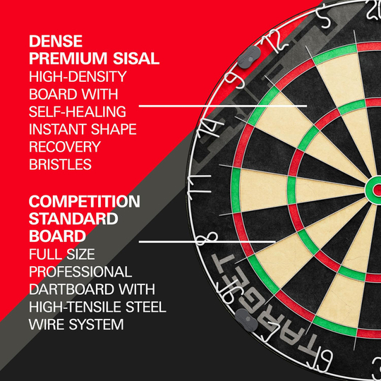 Das Bild zeigt das Target Rift Steeldartboard Set. Das Set ist ideal für Dartspieler geeignet.