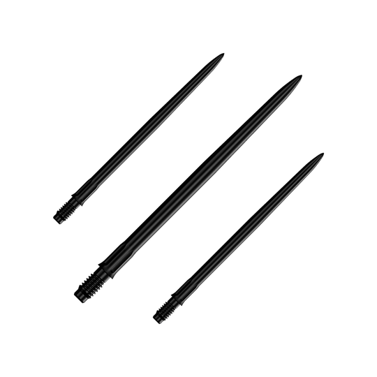 Špičky na šipky Mission R2.5 Rapid Point SM1 - černé Das Bild zeigt ein Set schwarzer Dartspitzen mit einer Länge von 40mm. Es sind Mission R25 Rapid Point SM1 Dartspitzen abgebildet.