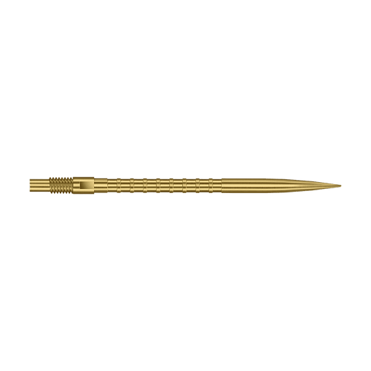 Špičky na šipky Harrows Quick Point Heavy Metal - zlaté Das Foto zeigt eine 40 mm lange Harrows Quick Point Heavy Metal Grip Dartspitze in Gold. Die Spitze hebt den strukturierten Griff hervor.