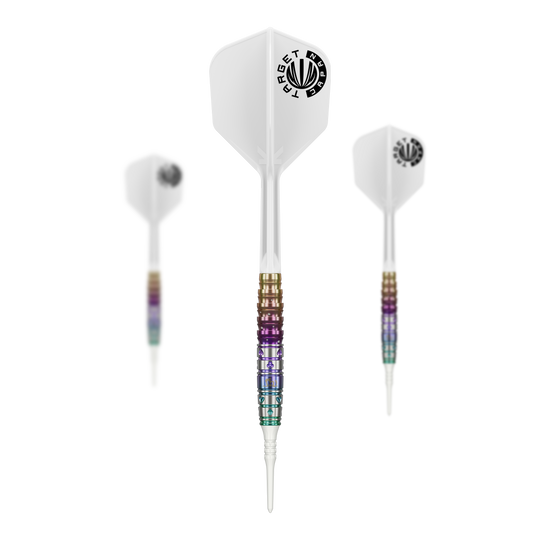 Target Japan Prime Series Mayuko Morita Mayo GEN7 Softdarts mit 18g Gewicht sind auf dem Bild zu sehen. Das Produkt ist speziell für Dartspieler entworfen.
