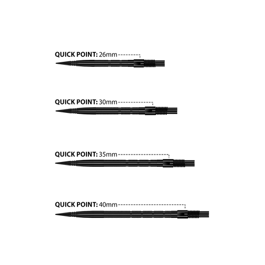 Špičky na šipky Harrows Quick Point Micro Ridge - černé Das Bild zeigt Harrows Quick Point Micro Ridge Dartspitzen in Schwarz. Die Dartspitzen sind schlank und für präzises Werfen geeignet.