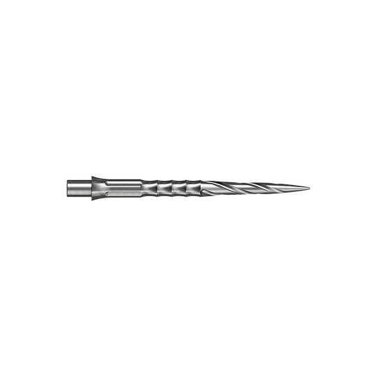 Zwei silberne Steeldartspitzen sind abgebildet. Die Spitzen sind 30 mm lang und haben ein Spiro NoLip Design.