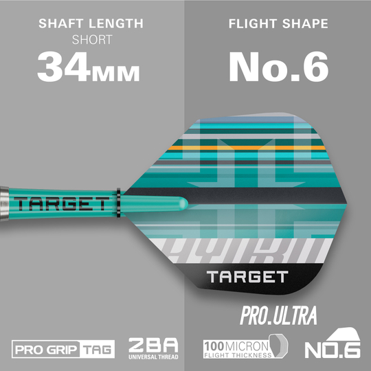 Das Bild zeigt die Target Hydro 12 Softdarts. Sie sind in einem modernen Design für Dartspieler gefertigt.