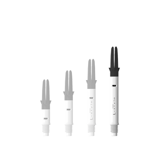 L-L-Style-Shaft Carbon Silent Straight - Bílá Das Bild zeigt den L-Style L-Shaft Carbon Silent Straight in Weiß, Modell 330. Der Artikel ist ein stabiler Schaft für Dartpfeile.