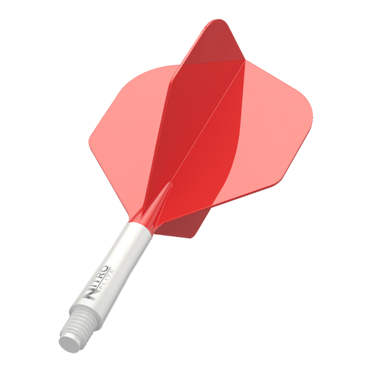 Dieses Bild zeigt einen Red Dragon Nitro Flite Dart Flight in Weiß und Rot, No2, Short (22mm). Es handelt sich um ein Zubehörteil für Darts, das die Flugeigenschaften verbessert.