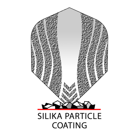 _Harrows_Silika_Lumen_No6_CoatingpXkAzsM3KOayO Das Bild zeigt das Produkt "Harrows Silika Lumen Black No6 Flights". Das Flight-Design ist überwiegend schwarz, grau und weiß mit einem modernen Muster.