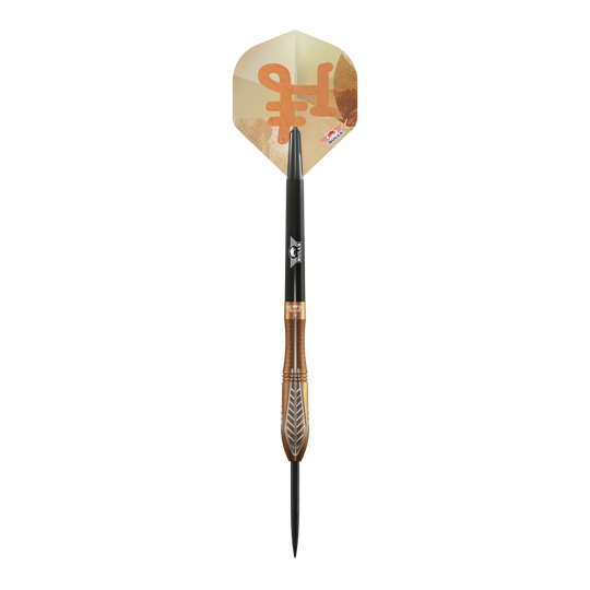 Das Bild zeigt die Bulls NL Bronzo Nova Steeldarts mit 24 Gramm. Die Darts sind in ihrer typischen bronzefarbenen Optik dargestellt.