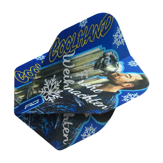 Abgebildet ist das Produkt WF-16_Red_Dragon_Luke_Humphries_Frohe_Weihnachten_Standard_Flights_2. Dies sind Dart-Flights im Standard-Design mit einem Weihnachtsgruß.