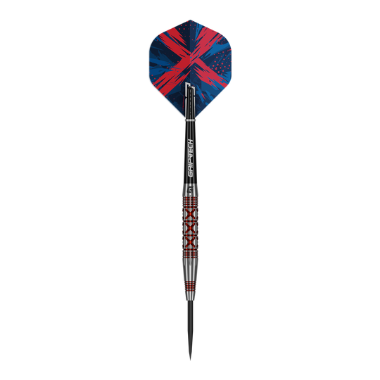 Ocelové šipky GOAT Strikes Abgebildet ist einer der GOAT Strikes Steeldarts. Der Dart ist schlank und aus Metall gefertigt.