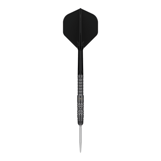 Ocelové šipky Target Japan Black Marque Creed Swiss Point - 23g Die Target Japan Black Marque Creed Swiss Point Steeldarts - 23g werden auf dem Bild gezeigt. Diese schwarzen Darts wirken hochwertig und professionell.