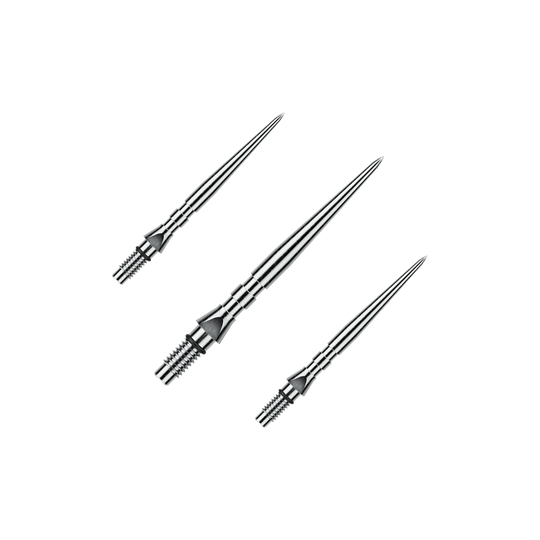 Ocelové hroty na šipky Winmau Switch Point Groove - stříbrný efekt Auf dem Bild ist ein Set von silbernen Steeldartspitzen mit Rillen zu sehen, wahrscheinlich 'Switch Point Groove Silver Effect' und 26mm lang. Das Set ist für den Einsatz bei Steeldarts gedacht.