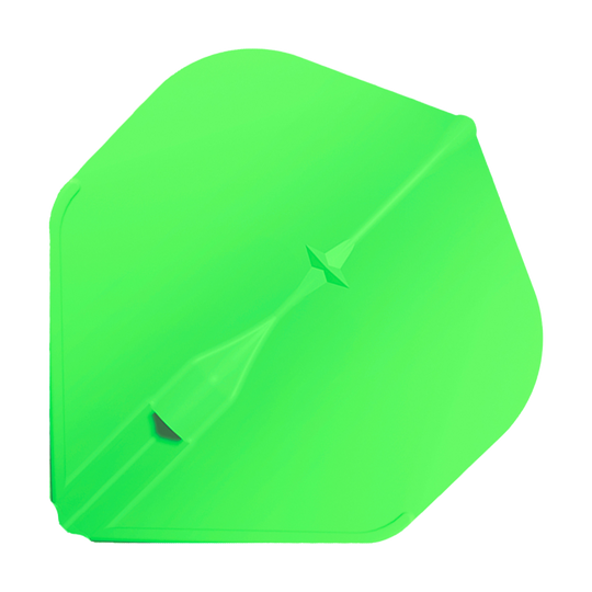 Standardní lety L-Style Champagne L1EZ Das Bild zeigt ein leuchtend grünes Dart-Flügel der Marke L-Style Champagne L1EZ Standard Flights. Die Oberfläche ist glatt und hat eine charakteristische, leicht eckige Form.