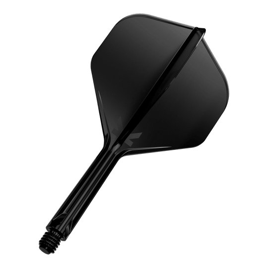 Standardní letový systém Target K-Flex No2 - černý Dies ist ein schwarzer Dartflight mit Schaft. Er hat eine glatte Oberfläche und eine klassische, standardisierte Form.